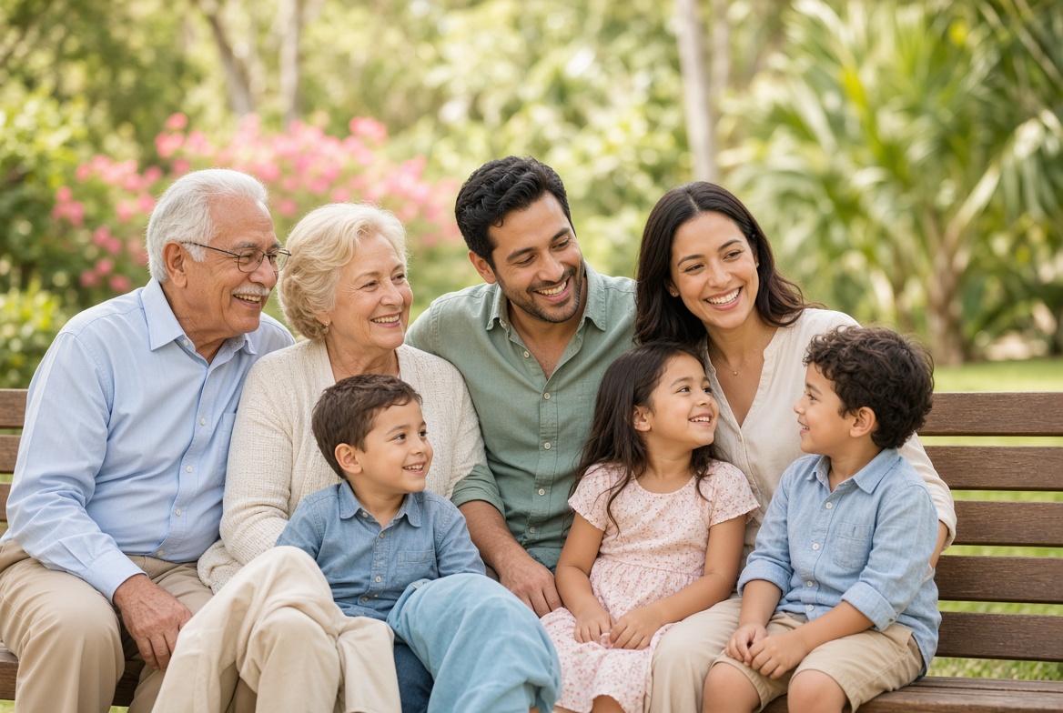 A multi-generational family together outdoors